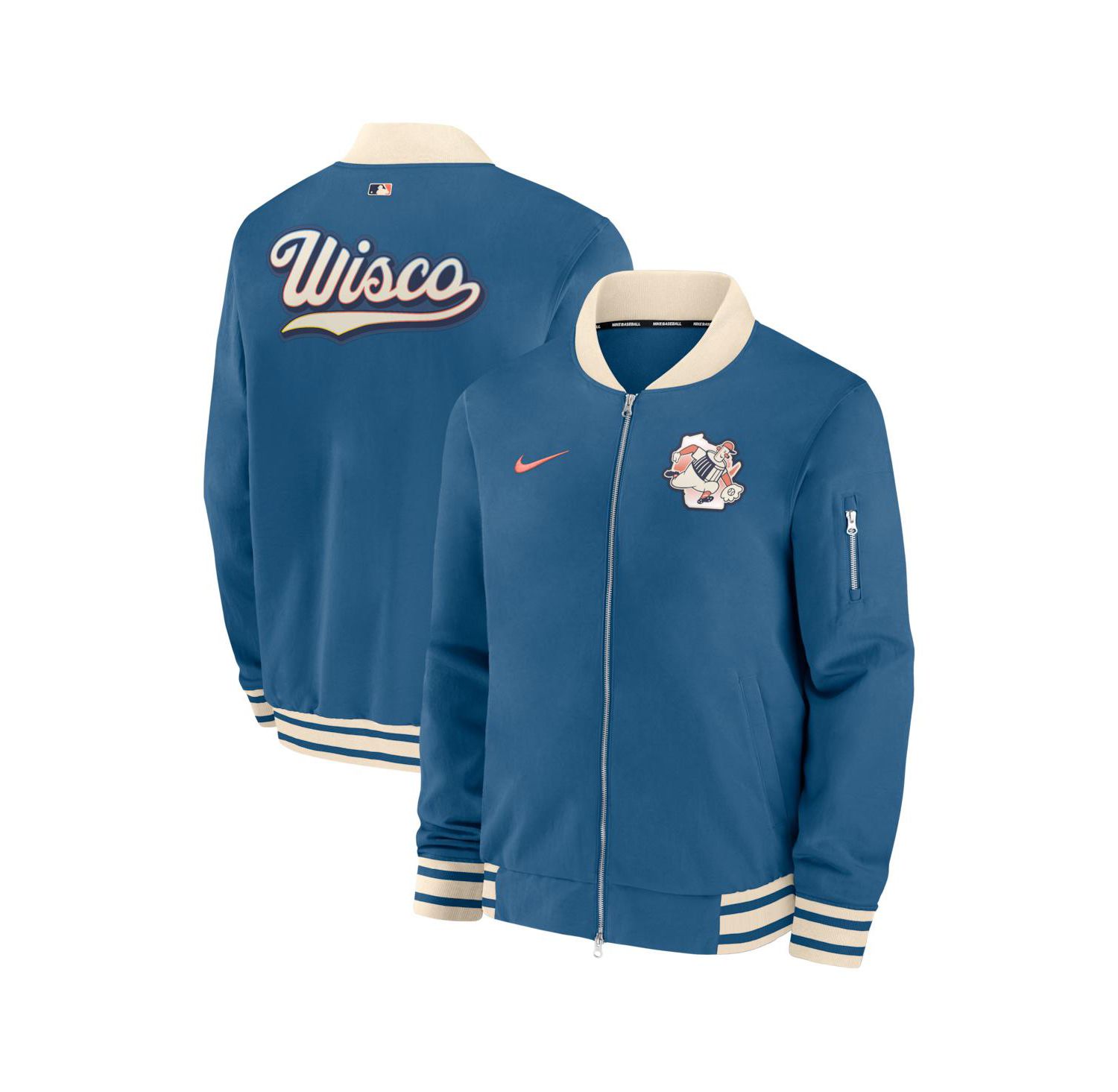 Men's Blue Milwaukee Brewers 2026 City Connect Authentic Collection Relaxed Full-Zip Bomber Jacket
