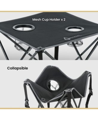 26" Heavy-Duty Portable Folding Camping Table, Square 600D Canvas Top, 2 Cup Holders, Steel Frame, Carry Bag, 2-Pack