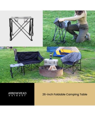 26" Heavy-Duty Portable Folding Camping Table, Square 600D Canvas Top, 2 Cup Holders, Steel Frame, Carry Bag, 2-Pack