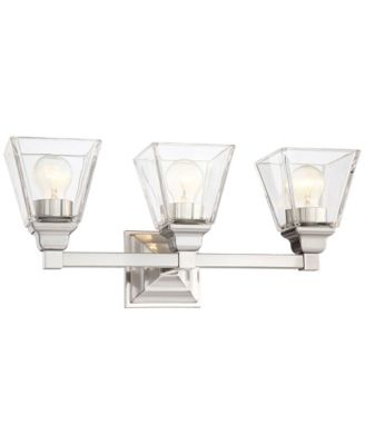 Mencino Mid Century Modern Wall Light Satin Nickel Silver Metal Hardwired 20" Wide 3-Light Fixture Clear Glass Cone Shade for Bathroom Vanity Mirror House Home Room Decor - Regency Hill