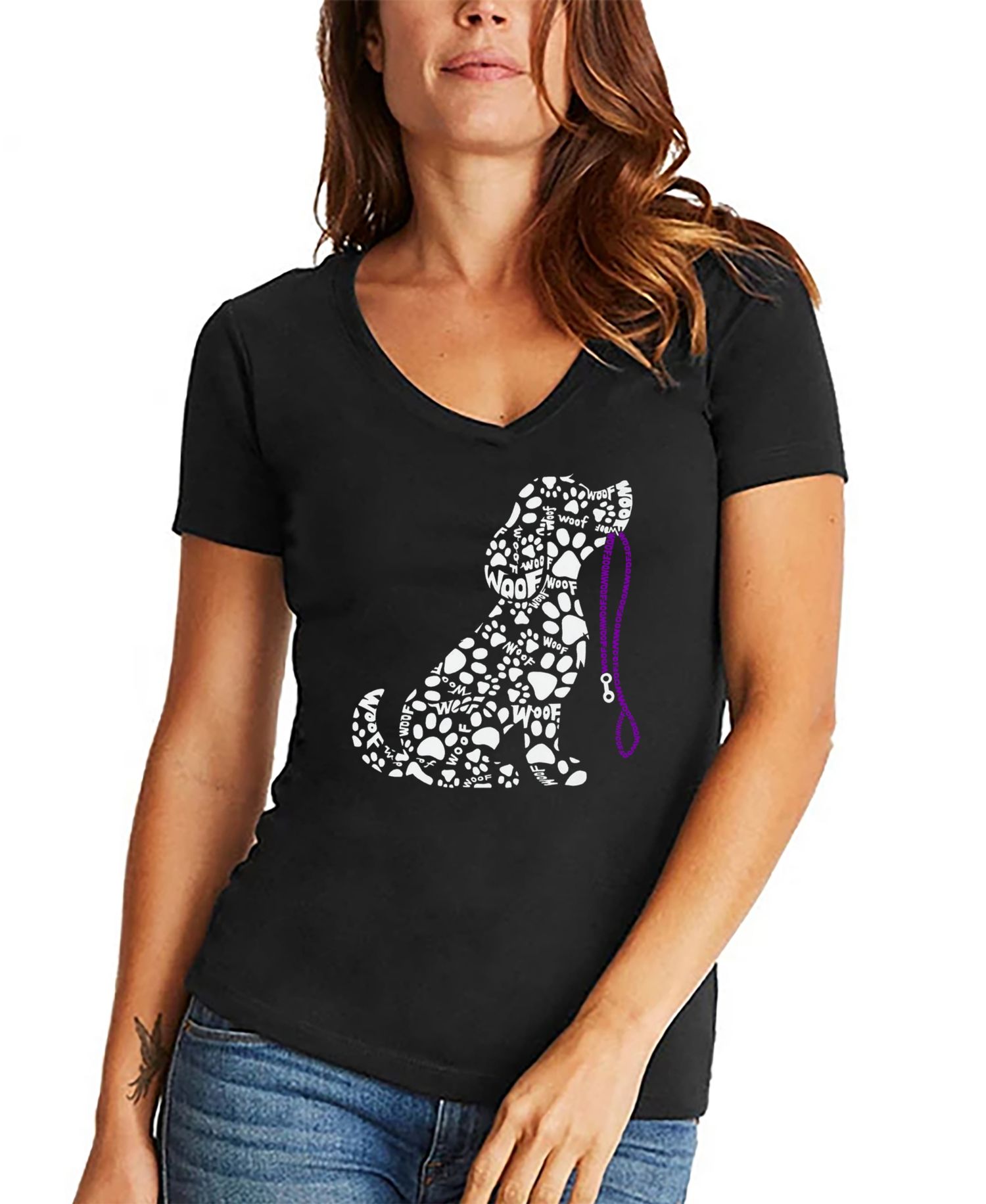 Women's Dog Leash Word Art V-Neck T-Shirt