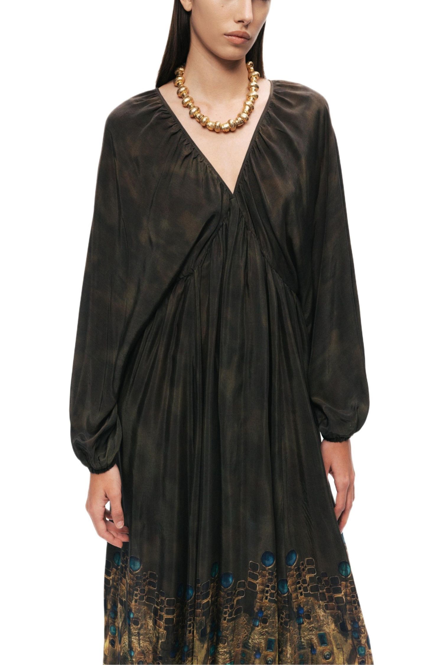 Women's Printed Long Sleeve Maxi Dress