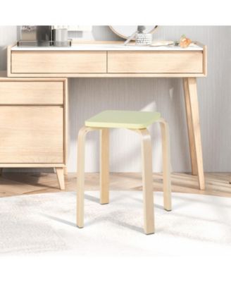 Set of 4 Colorful Square Wooden Stools with Anti-Slip Felt Mats