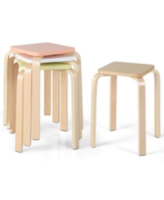 Set of 4 Colorful Square Wooden Stools with Anti-Slip Felt Mats