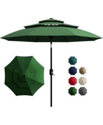 10Ft 3-Tier Patio Umbrella, Outdoor Table Umbrella with Vents, Easy Crank and Push Button Tilt, Market Umbrella with 8 Sturdy Ribs for Pool