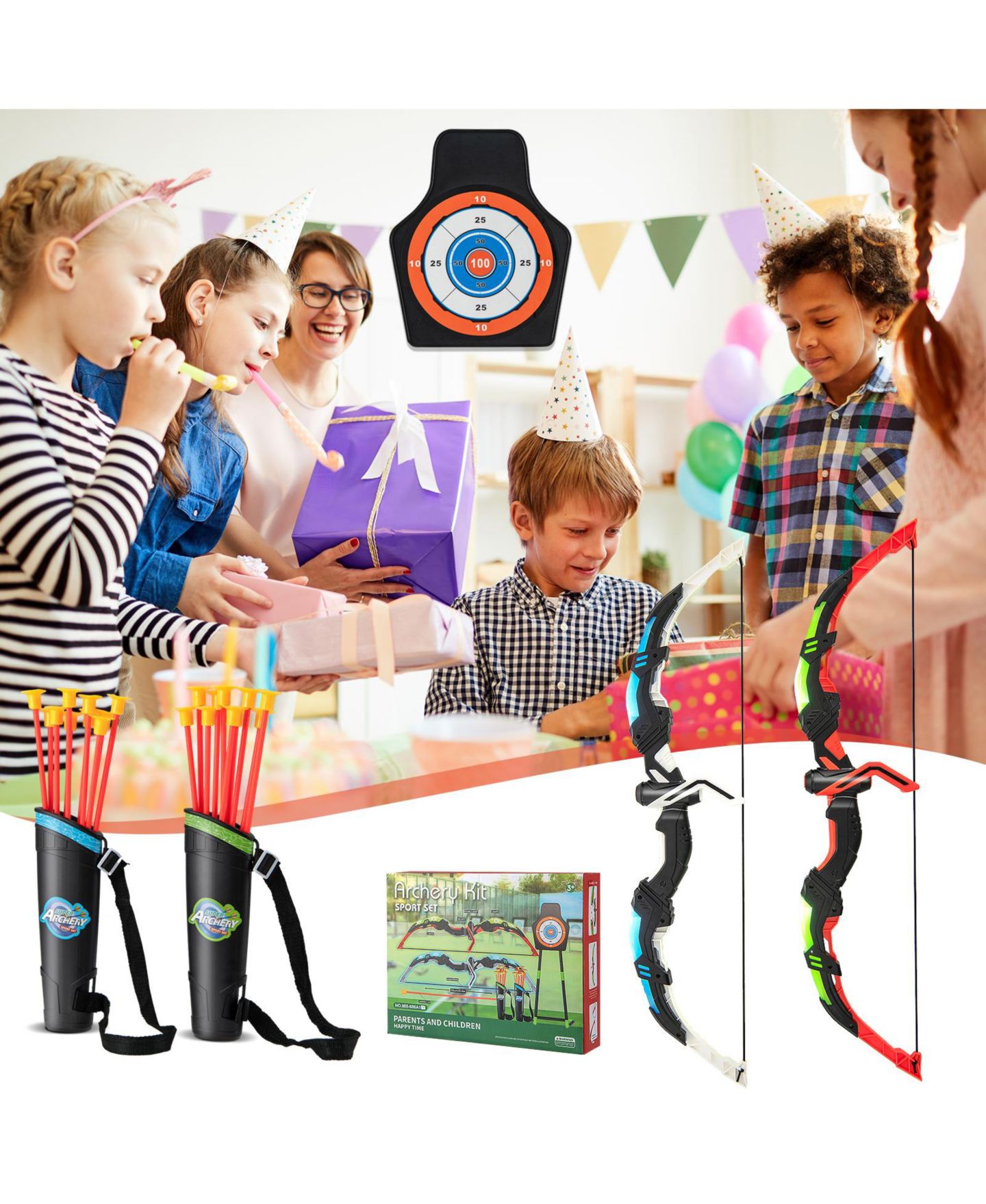 Детские игрушки Slickblue Youth Archery Bow Set with LED Light-Up Bow and Suction-Cup Arrows, Ages 3+, цвет: Синий / Зелёный — фото 5