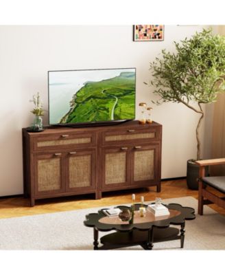 Sideboard Storage Cabinet with Rattan Doors and Drawer, 31 x 14.5 x 32 in