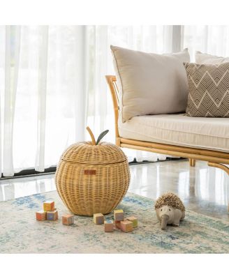 Apple Handcrafted Rattan Storage Basket with fabric lining - Wicker Natural, Medium