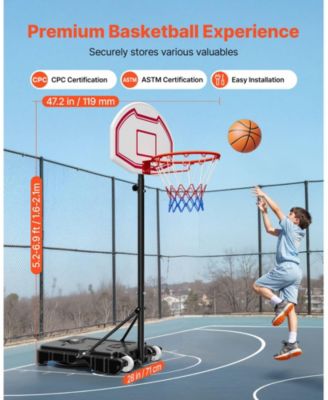 Kids Basketball Hoop, 5.2-6.9 ft Height Adjustable Stand with Rolling Wheels, Nylon Net, Portable Backboard Set