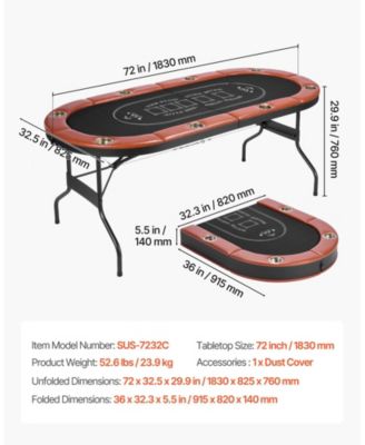 Foldable Poker Table for 8 Players with Cup Holders and Padded Rails