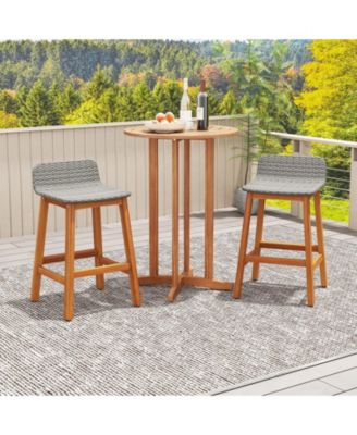 Solid Acacia Wood Bar Stools Set of 2 with Backrests and Footrests for Porch