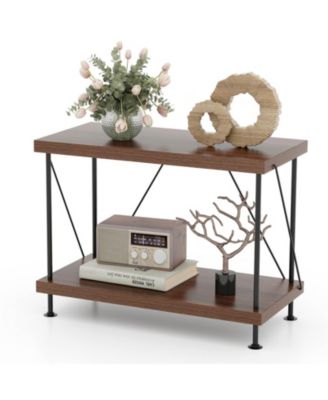 2-Tier Industrial Display Shelf with Metal Frame