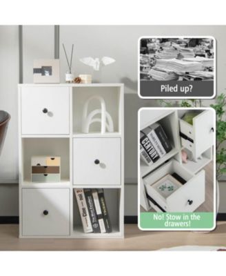 3-Tier Cube Bookshelf with Drawers and Wall Anchor