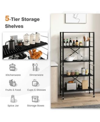 5-Tier Foldable Metal Storage Shelving Unit on Wheels