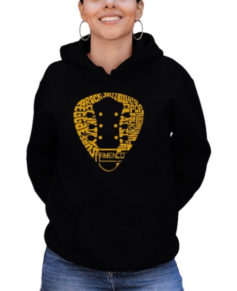 Женское худи LA Pop Art Guitar Pick Genres Word Art Hooded, цвет: Чёрный