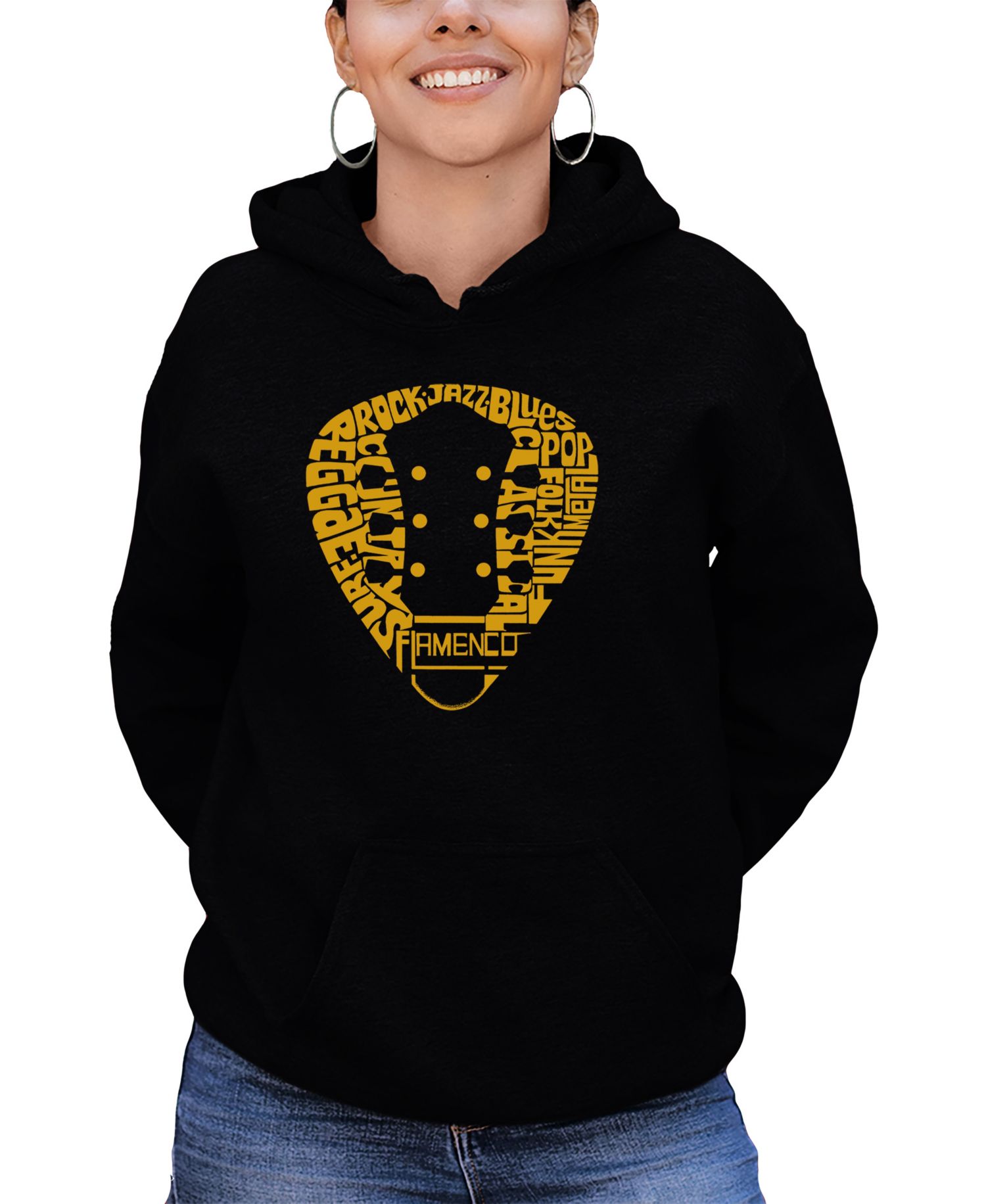 Women's Guitar Pick Genres Word Art Hooded Sweatshirt