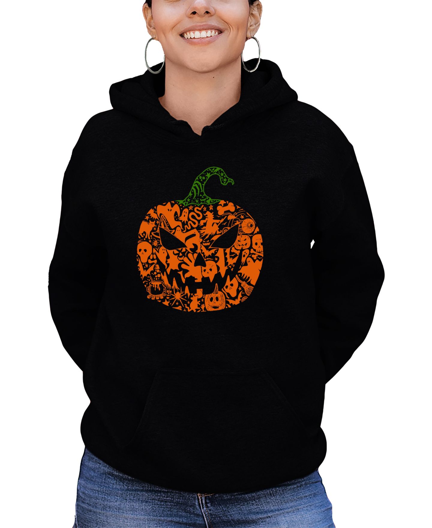 Женское худи LA Pop Art Halloween Pumpkin Word Art Hooded, цвет: Чёрный — фото 1