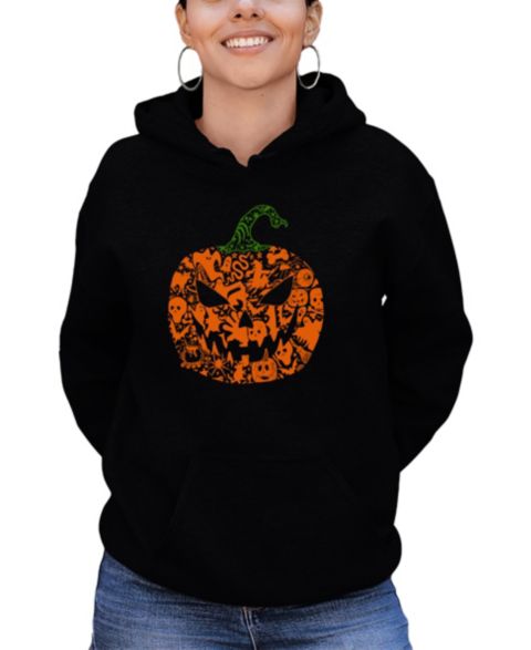 Женское худи LA Pop Art Halloween Pumpkin Word Art Hooded, цвет: Чёрный