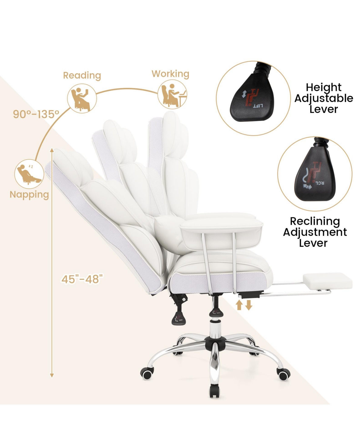 Gouun Faux Leather High-Back Executive Office Chair, 400 lbs Capacity