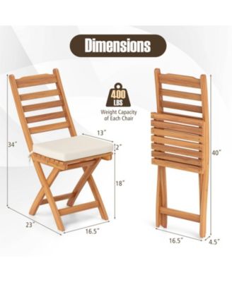 Set of 2 Folding Acacia Wood Patio Dining Chairs with Cushioned Seats