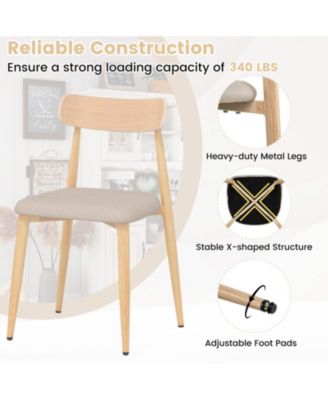 Set of 2 Modern Linen-Upholstered Dining Chairs with Curved Back and Metal Legs