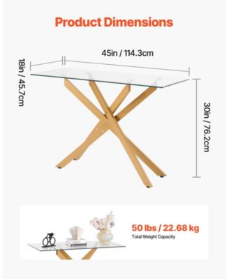 Tempered Glass Rectangle Coffee Table with Metal Cross-Leg Frame