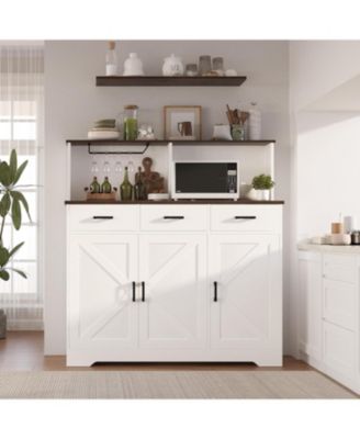 Farmhouse Sideboard Buffet with Microwave Stand,Varied Storage with Drawers