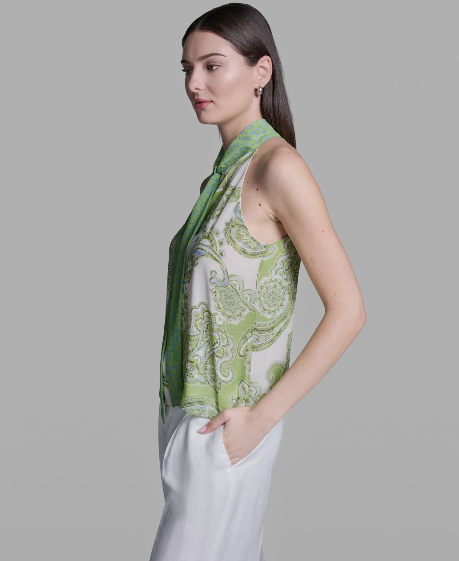 Women's Sleeveless Tie-Neck Blouse