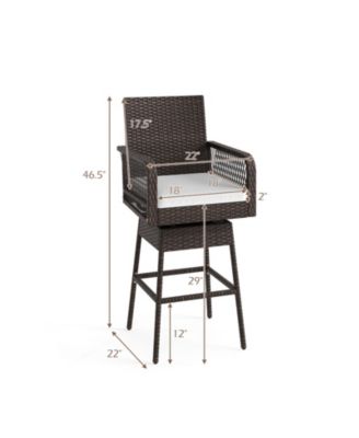 Wicker Swivel Bar Stools with Cross-Woven Armrests and Cushion