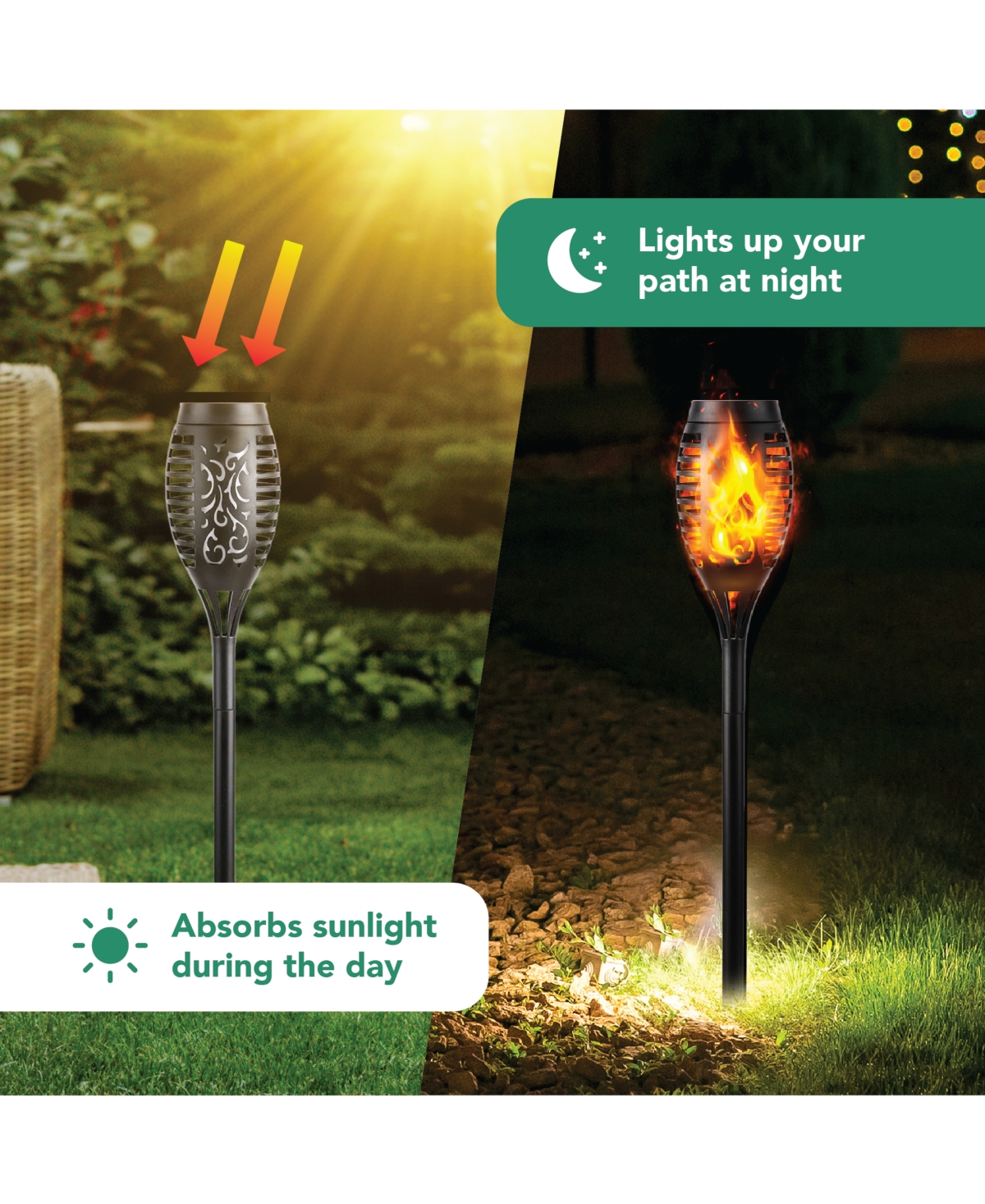 Pack Waterproof Flame Solar Torch Light