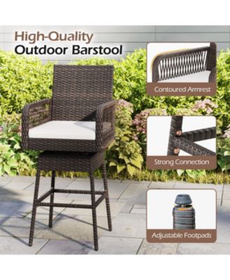 360-Degree Swivel PE Rattan Bar Stool with Cross-Woven Armrests and Removable Seat Cushion