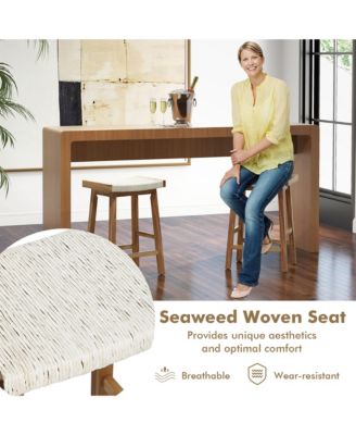 Set of 4 Saddle Bar Stools 25.5'' Counter Height Dining Stools w/ Seaweed Woven Seat
