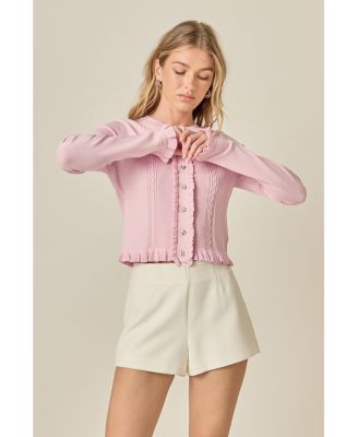 Women's Ruffle Placket Knitted Cardigan