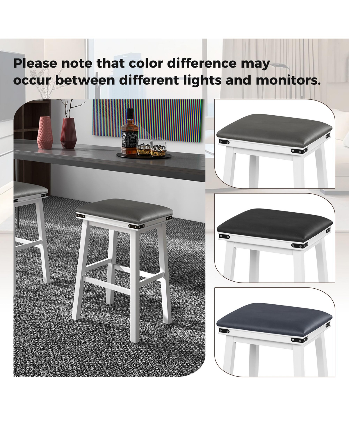 Gymax Pu Leather Bar Stools Set of 4 30'' Counter Height Dining Stools w/ Upholstered Seat