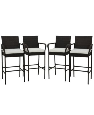 4PCS Patio PE Wicker Bar Chairs Counter Height Barstools With Armrests and Cushions
