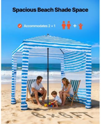 6 x 6 Ft Beach Cabana with Side Wall and UPF 50+ Protection
