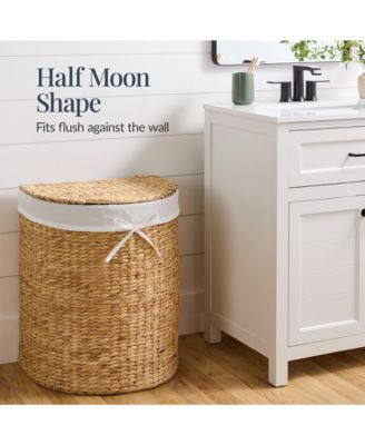 Half Moon Laundry Hamper w/ Lid, Half Round Laundry Basket, w/ Removable Liner & Handles