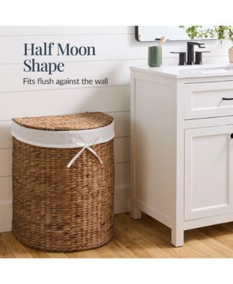 Half Moon Laundry Hamper w/ Lid, Half Round Laundry Basket, w/ Removable Liner & Handles