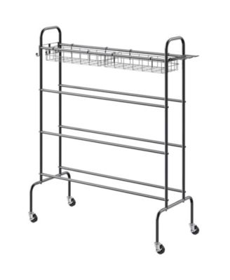 4-Tier Rolling Basketball Rack with Wheels, Hooks & Baskets, Sports Equipment Storage Organizer for Garage, Balls & Gear