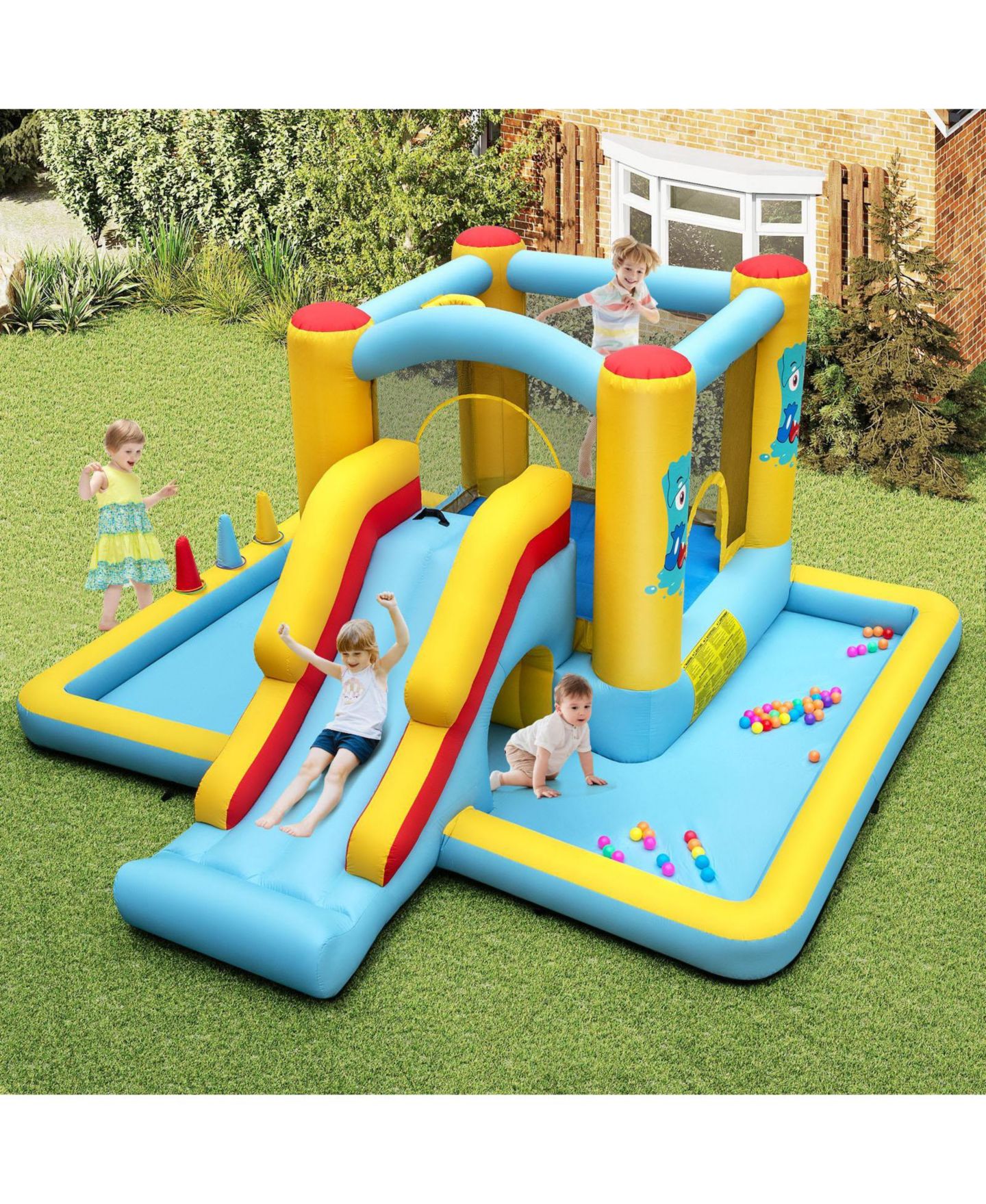 Детская игрушка HONGGE 7-in-1 Bouncy Castle Bounce House with Slide, Supports Up to 200 lbs., Ages 3+, цвет: Разноцветный — фото 6