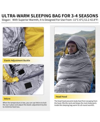 Ultralight Down Sleeping Bag, 650FP, 3-4 Season, Adults, 32-42, Waterproof, Compact, Camping