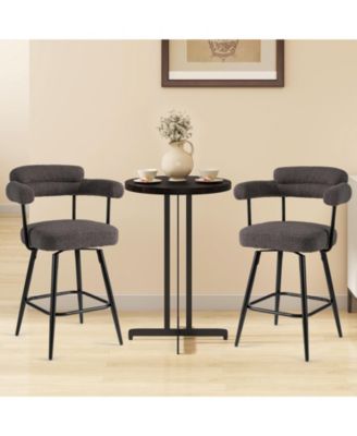 Swivel Bar Stool Set of 2 Counter Height Chairs with Curved Back and Arms