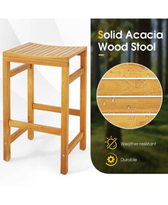 Set of 4 Acacia Wood Bar Stool 30-Inch Height Bar Chair with Saddle Shaped Seat