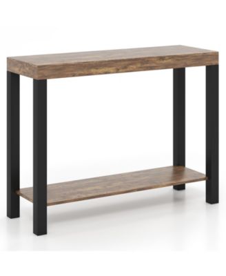 Two Tier Home Bar Table with Open Shelves and Storage