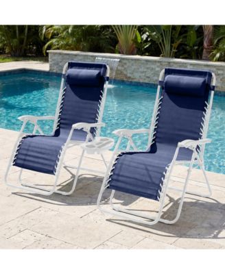 Set of 2 Extra Wide Zero Gravity Lounge Chair Recliners w/ Cup Holder