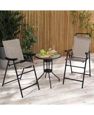 4 PCS Patio Bar Chair Folding Bar Height Metal Frame w/ Footrest Garden
