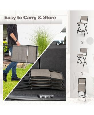 Folding Bar Stools Set of 4 Patio Sling Chairs w/ Backrest Humanized Footrest