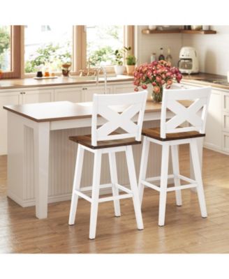 29" Rubberwood Swivel Barstools Set of 2 with Backrest and Large Seat