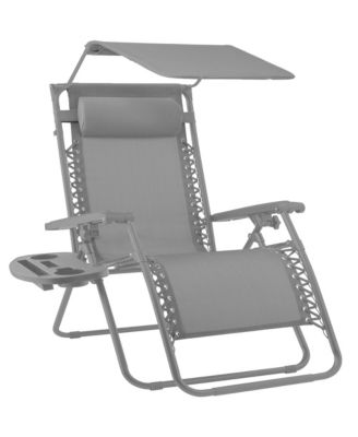 Folding Zero Gravity Recliner Patio Lounge Chair w/ Canopy Shade, Headrest, Tray