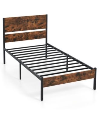 Twin Metal and Wood Platform Bed Frame with Headboard